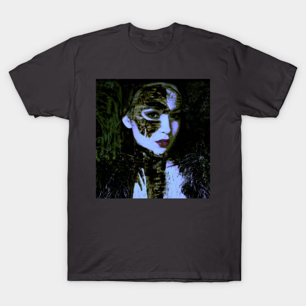 Beautiful girl, with mask. Like royal, but dark. Pale skin and violet lips. Light blue, white. T-Shirt by 234TeeUser234
